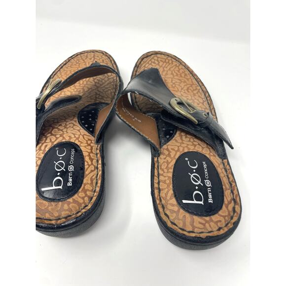 B.O.C. 7 Sandals Wedges Women Shoe Black Flip Flop Comfort Classic Bronze Hook - Picture 5 of 8